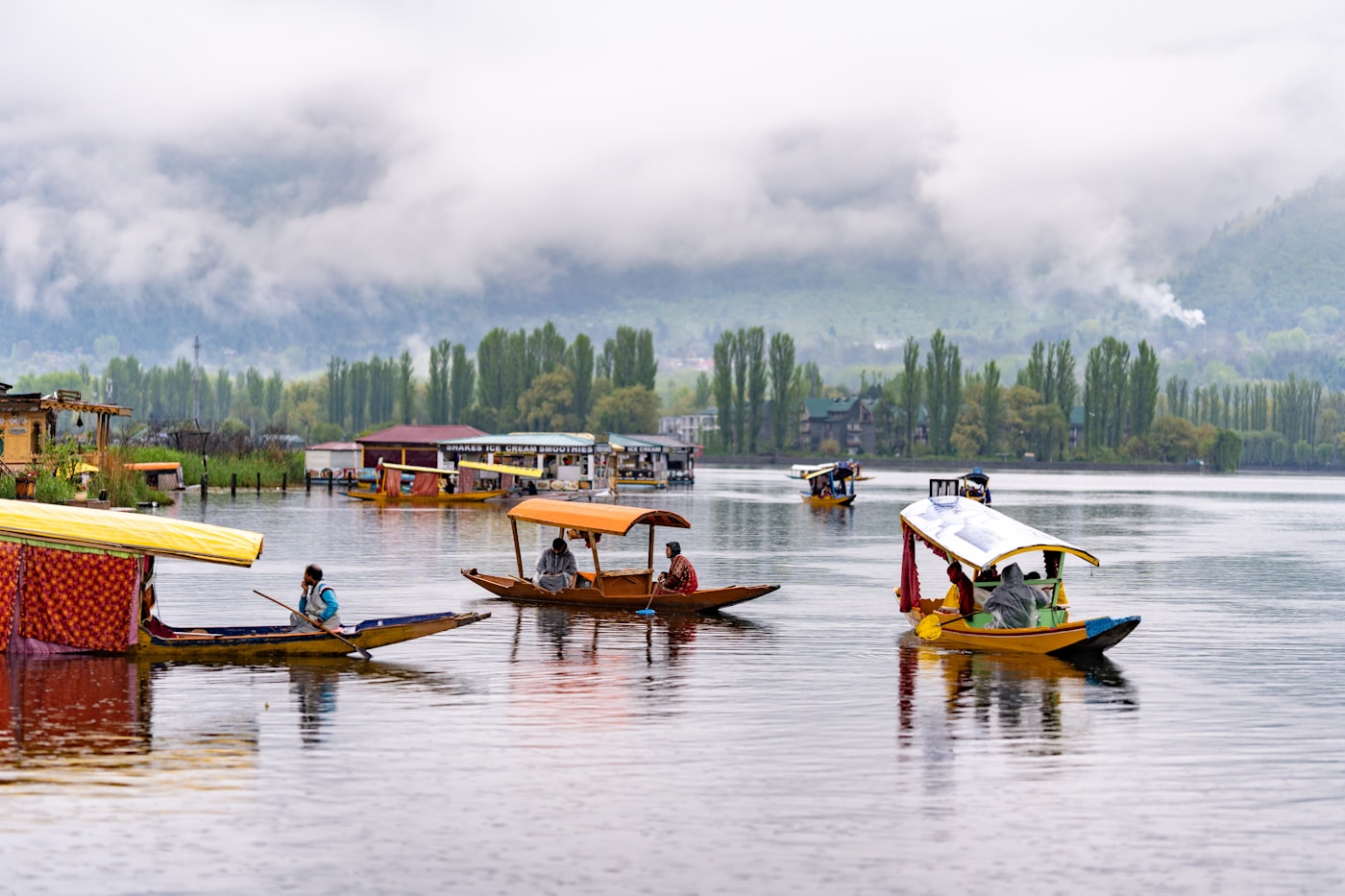 Dal Lake in Srinagar with shikara boats